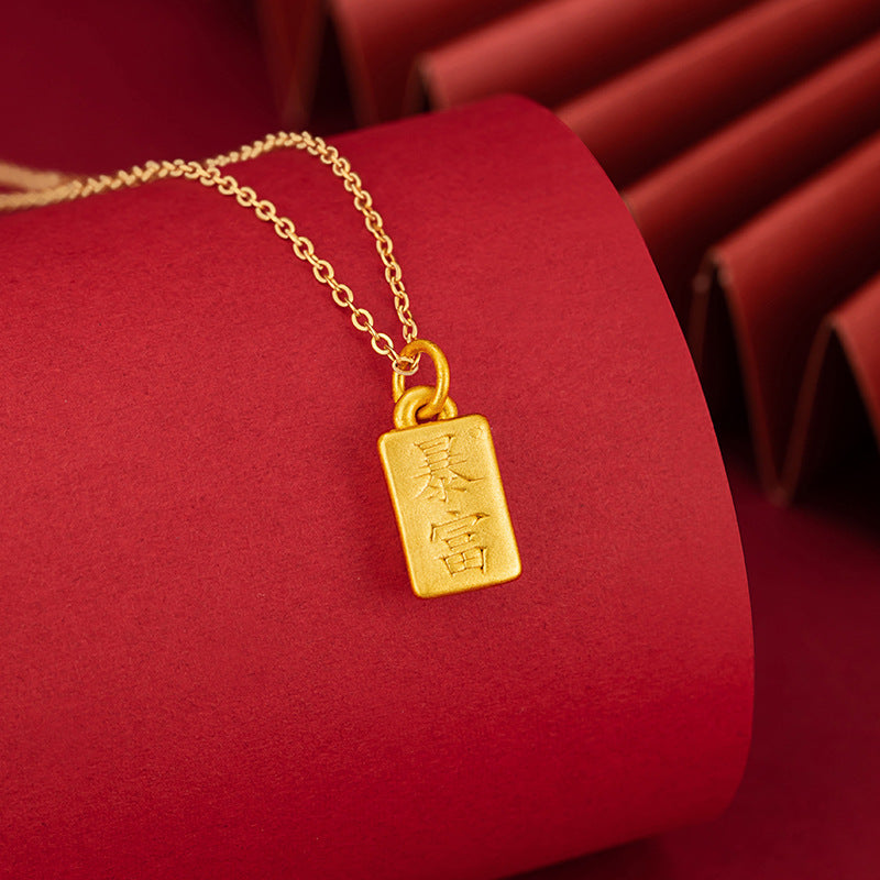 Rich Small Gold Brick S925 Sterling Silver Necklace Niche Design Light Luxury Gold Clavicle Chain Ins Small Gold Bar Pendant