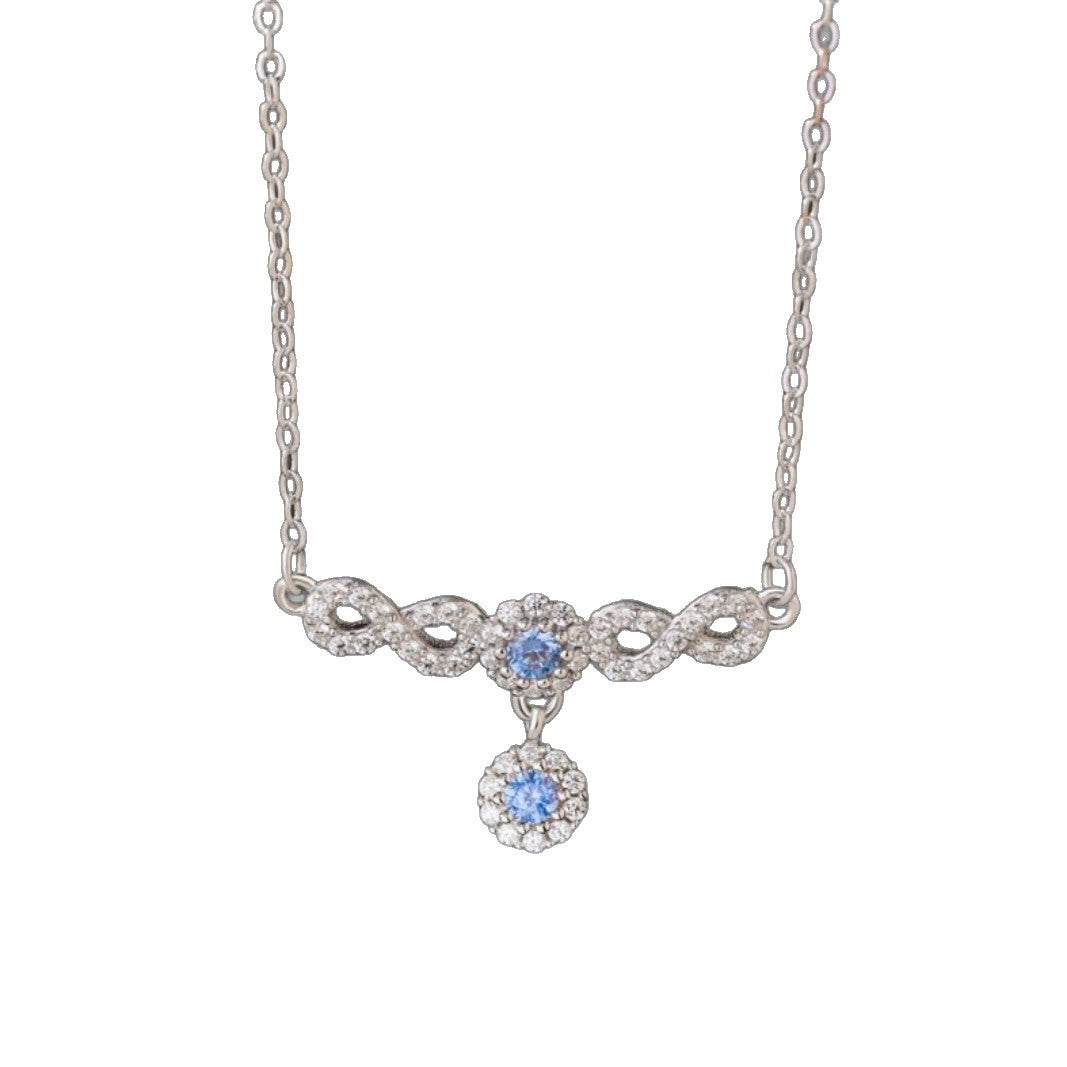 Mobius Sterling Silver 925 Necklace Women's Light Luxury High-Grade Blue Zircon Clavicle Chain Small Red Book Same Pendant