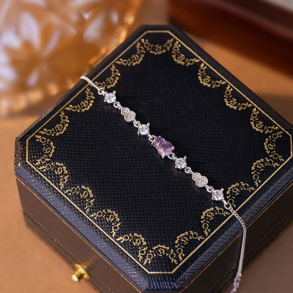 Gourd Sterling Silver 925 Bracelet Women's Light Luxury High-Grade Natural Amethyst Bracelet Ins Style Nine Purple off-Fire Bracelet