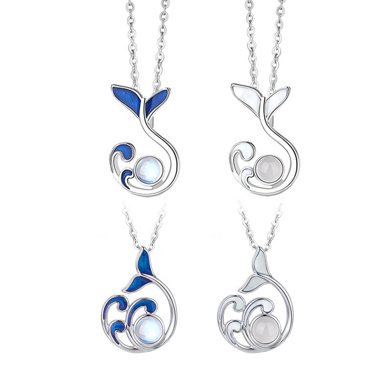 You Are S925 Sterling Silver Necklace for the Rest of Your Life Niche Design Sense Moonstone White Agate Enamel Craft Luminous Clavicle Chain