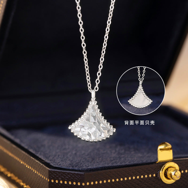 Small Skirt Sterling Silver 925 Necklace Women's Light Luxury High-Grade Fan-Shaped White Fritillary Clavicle Chain Ins Style Skirt Pendant