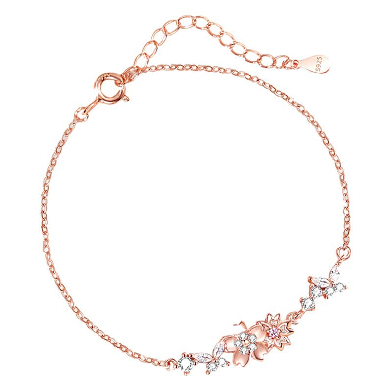 Armband aus 925er Sterlingsilber – Kirschblüte und Pfirsichblüte und Zirkonia-Akzente