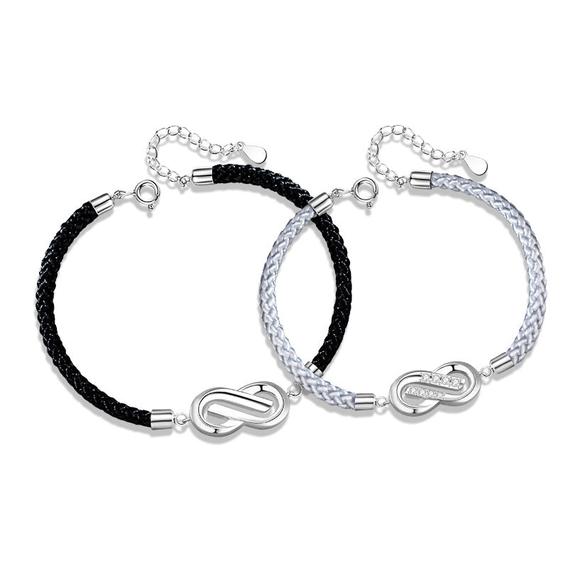 Infinite Symbol Sterling Silver 925 Couple Bracelet Fashion Versatile Zircon Bracelet Ins Style Mobi Ring USI Bracelet