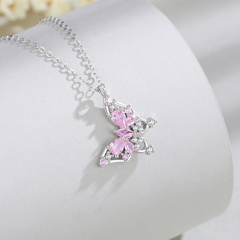 Collana in argento sterling 925 – farfalla e zirconi rosa