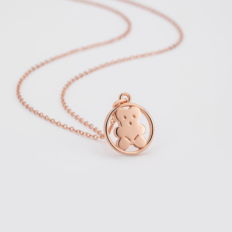 Cute Bear Sterling Silver 925 Necklace Niche Design Light Luxury Glossy Clavicle Chain Ins Style Teddy Bear Pendant