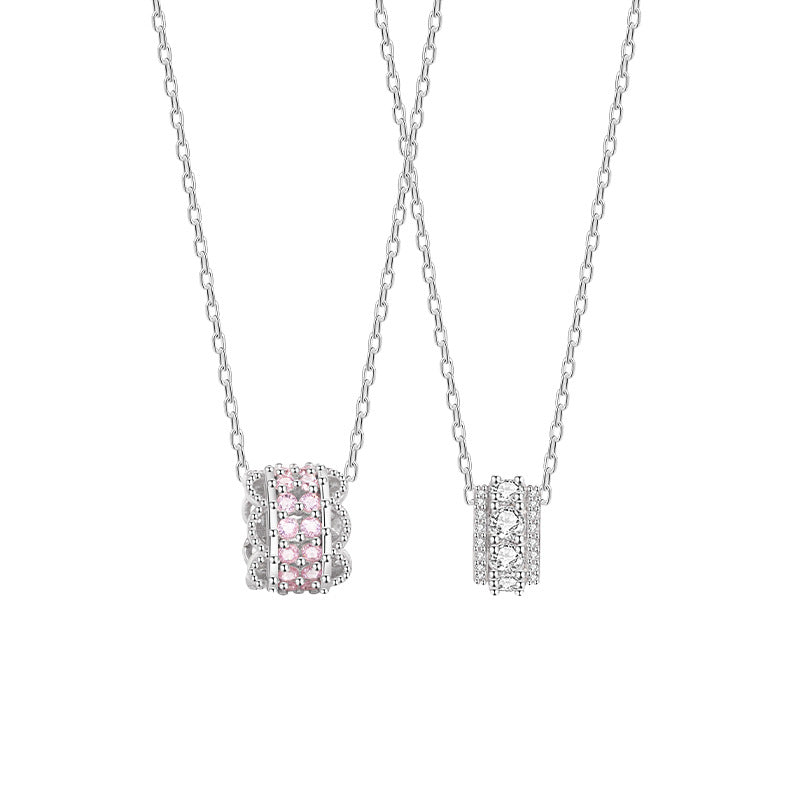 Pink Dai Small Waist S925 Sterling Silver Necklace Women's Light Luxury Niche White Crystal Pink Zircon Clavicle Chain Silver Jewelry Source