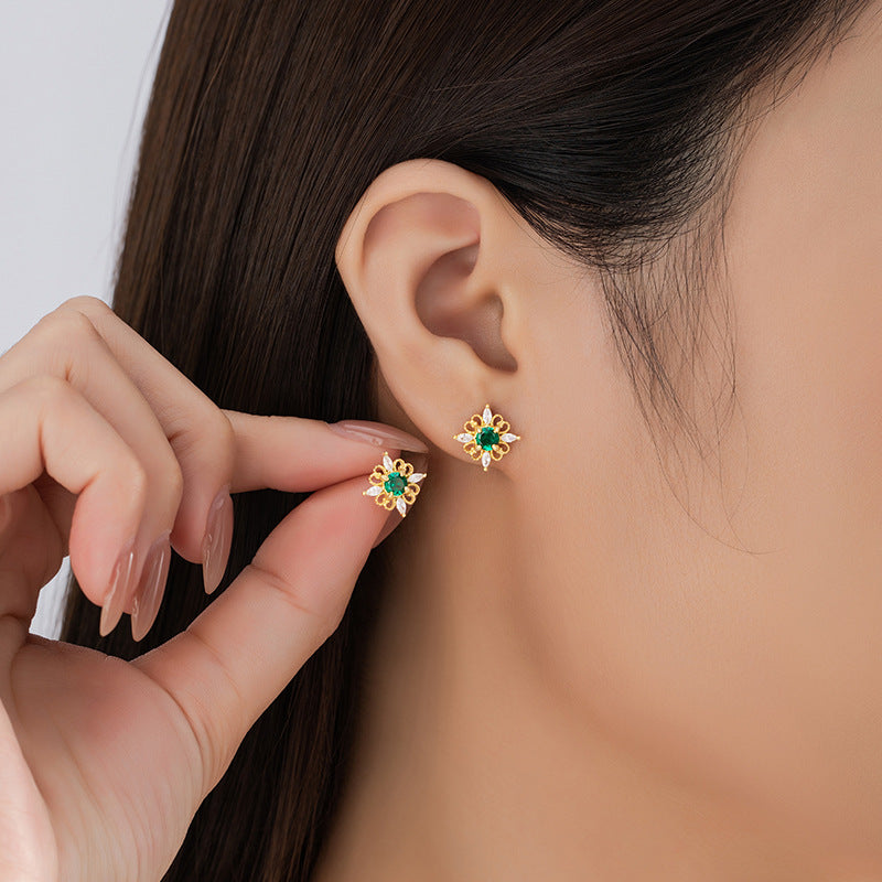 Original Clover Sterling Silver 925 Stud Earrings Female Niche Design Light Luxury Zircon Earrings Ins Style Lovely Earrings