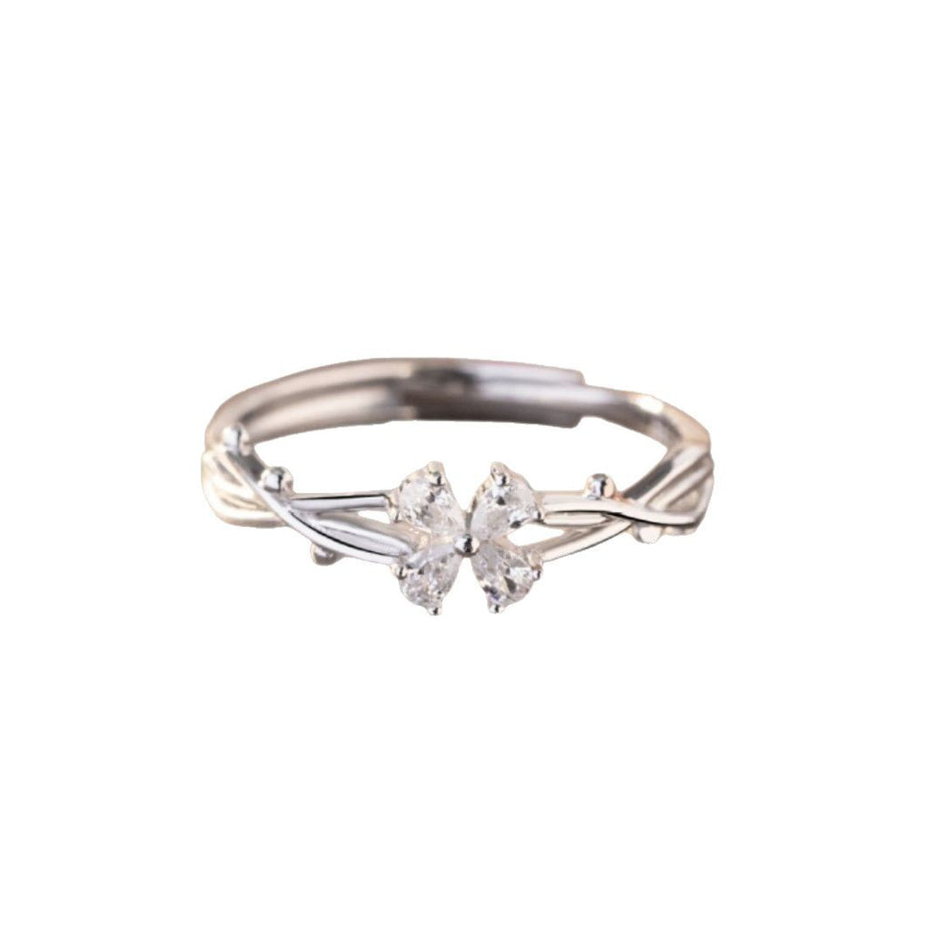 Lucky Clover Pure Silver 999 Ring Female Niche Design Light Luxury Thorn Rose Ring Valentine's Day Ring