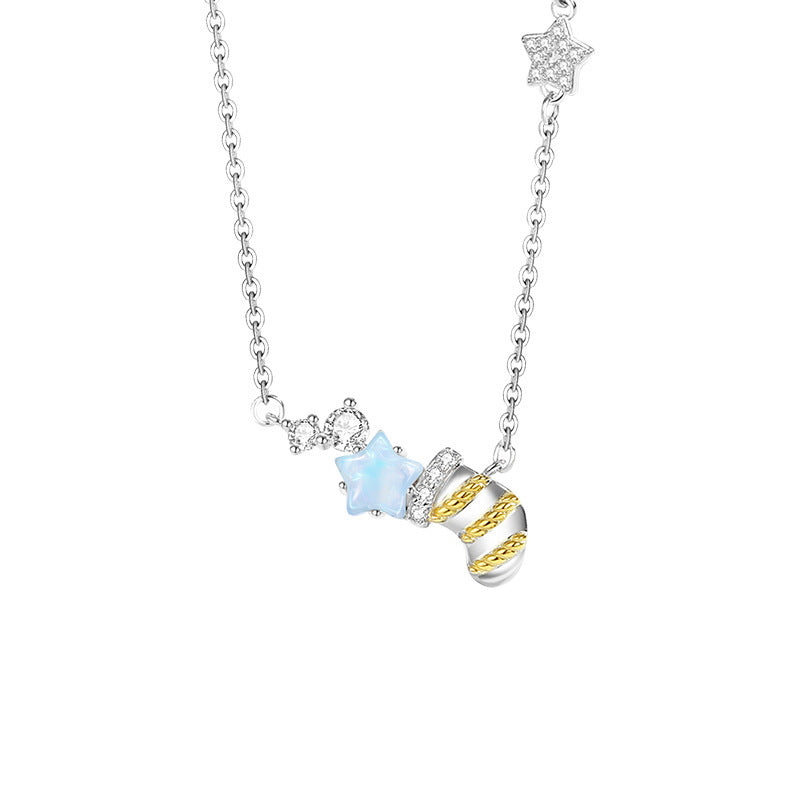 Christmas Socks Sterling Silver 925 Necklace Female Niche Design Light Luxury Glass Stone Clavicle Chain Ins Style Star Pendant