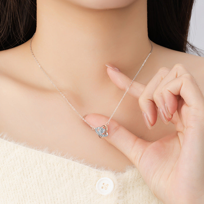 Heart-Shaped Sterling Silver 925 Necklace Women's Fashion All-Match Beating Heart Clavicle Chain Ins Heart with Your Smart Pendant