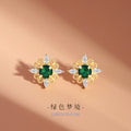 Original Clover Sterling Silver 925 Stud Earrings Female Niche Design Light Luxury Zircon Earrings Ins Style Lovely Earrings