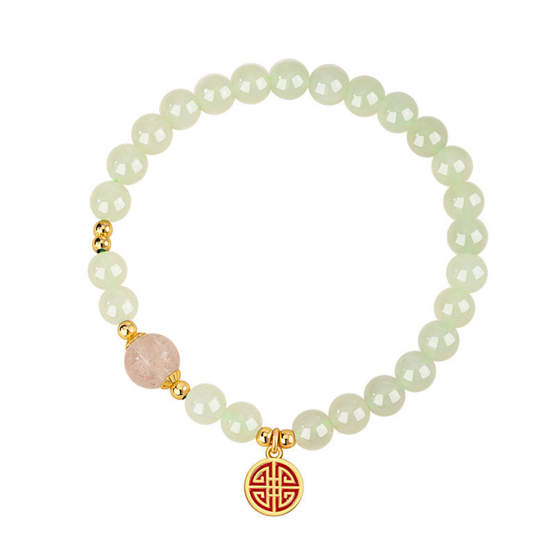 Fu Brand Sterling Silver 925 Hetian Jade Bracelet Female New Chinese National Fashion Strawberry Crystal Bracelet Ins Style Lucky Beads Bracelet