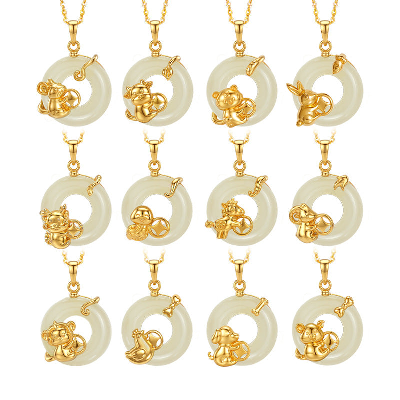 Collana in argento sterling 925 – segno zodiacale e disco e giada Hetian