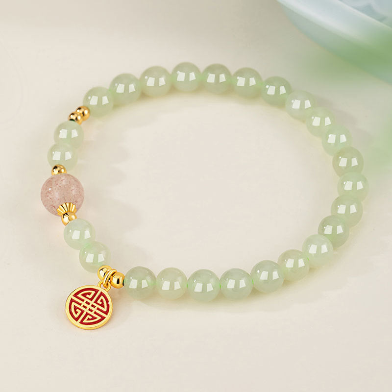 Fu Brand Sterling Silver 925 Hetian Jade Bracelet Female New Chinese National Fashion Strawberry Crystal Bracelet Ins Style Lucky Beads Bracelet