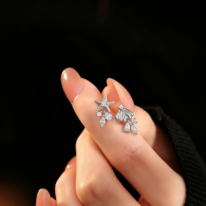 S925 Sterling Silver Necklace Bracelet Stud Earrings Starfish Shell Design Light Luxury Ocean Style Women's Gift Silver Jewelry Set