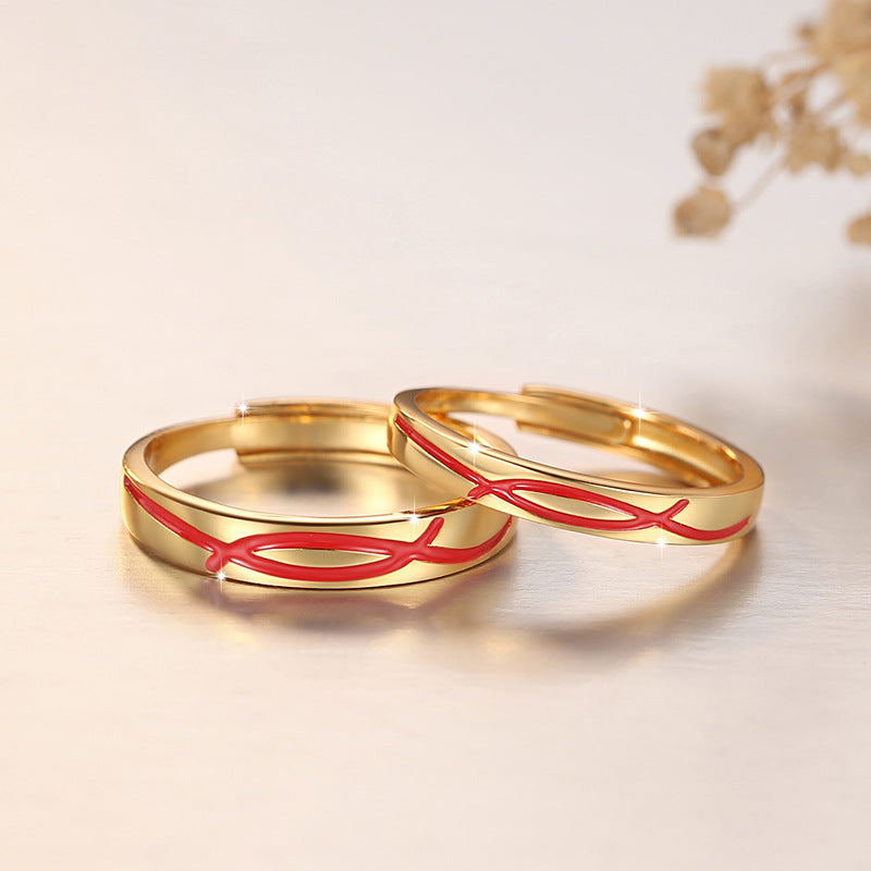 Mobius Ring Pure Silver 999 Couple Ring National Fashion Light Luxury Wedding Ring Plain Ring Ins Wind Moon Old Red Line Ring