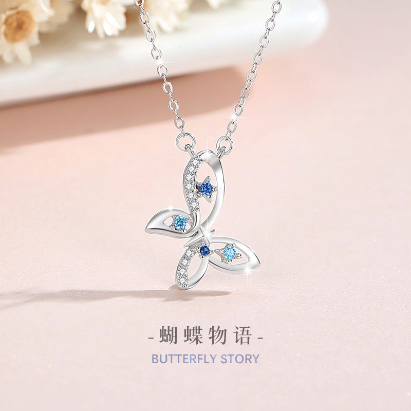 Butterfly Sterling Silver 925 Necklace Female Niche Design Light Luxury Zircon Clavicle Chain Get Things Ins Style Star Pendant