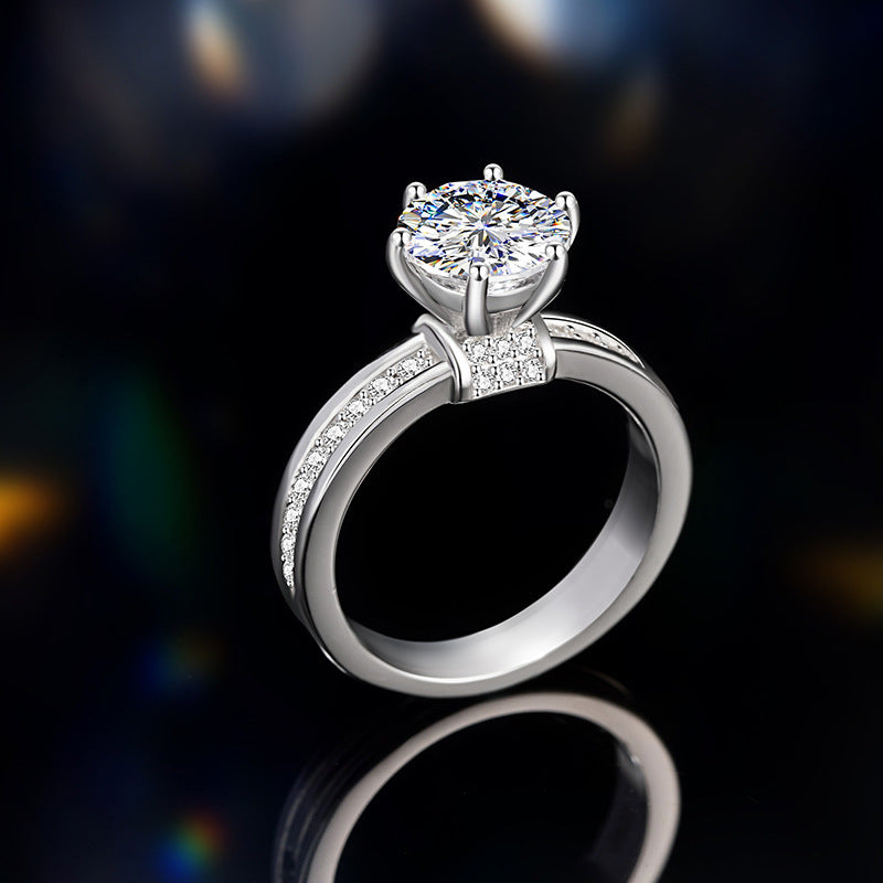 High Crown Queen Sterling Silver 925 Diamond Ring Women's Fashion All-Match Proposal Wedding Ring Ins Style Pair Ring