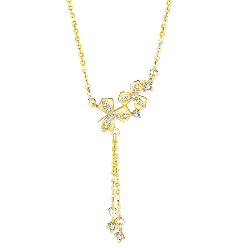 Flowers like Brocade Sterling Silver 925 Necklace Female Niche Design Light Luxury Zircon Tassel Clavicle Chain Ins Flower Pendant