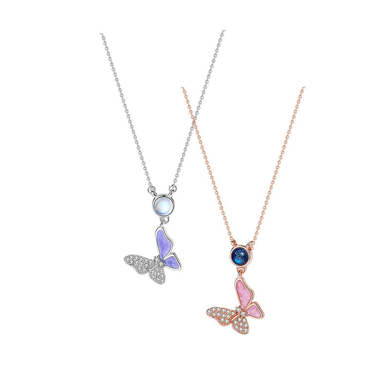 Original Design Butterfly Necklace Female 925 Silver Mori Fashion Niche Glaze Clavicle Chain Ins Cute Jewelry Delivery