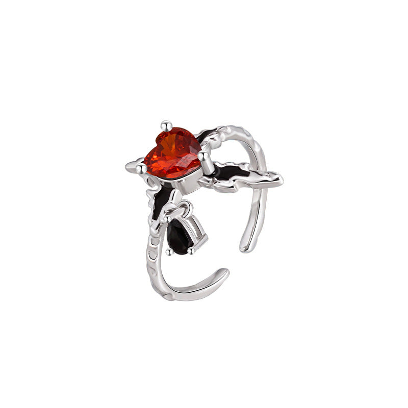 Dark Style S925 Sterling Silver Ring Female Thorn Sweet Cool Hot Girl Adjustable Ring Ear Buckle High-Grade Personalized Accessories