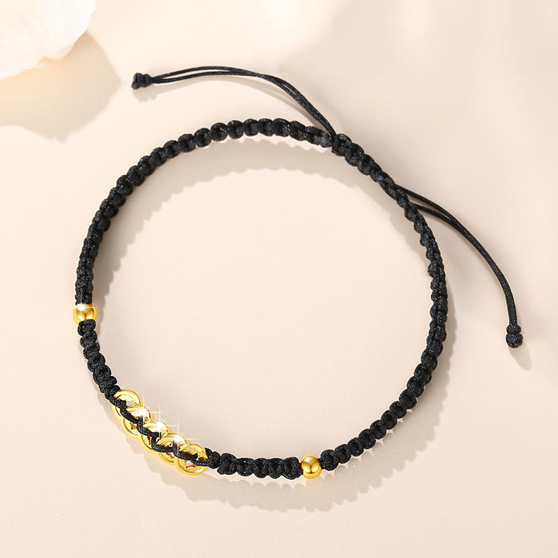 Copper Coin Sterling Silver 925 Couple Bracelet Men's and Women's New Chinese National Fashion Palace Style Bracelet Qixi Gift Coin Bracelet