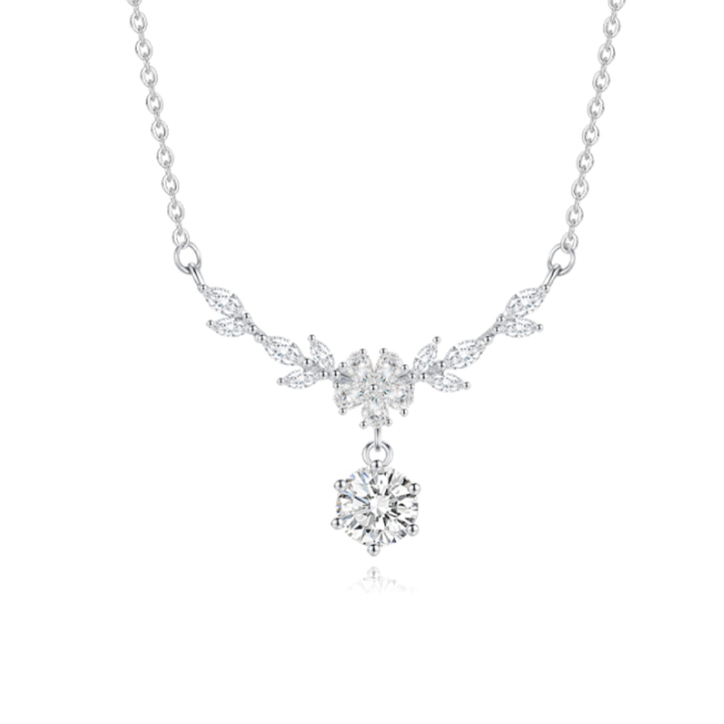 Wisteria Flower Pure Silver 999 Necklace Women's Fashion All-Match Small Zircon Osmanthus Clavicle Chain Ins Style Flower Pendant