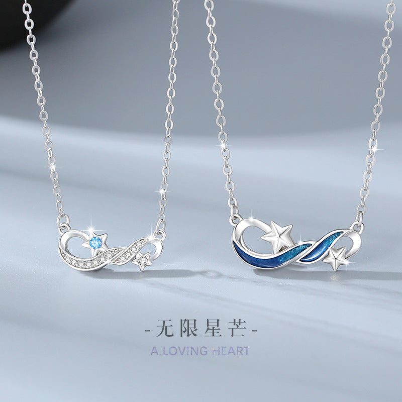 Mobius Ring Sterling Silver 925 Couple Necklace Men's and Women's Fashion All-Match Zircon Clavicle Chain Ins Star Pendant