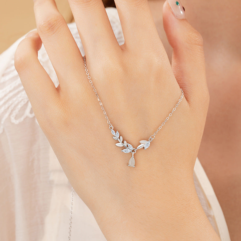 Tassel Safe Sterling Silver 925 Necklace Women's Fashion Versatile Hetian Jade Laurel Clavicle Chain Ins Style Wheat Ear Pendant