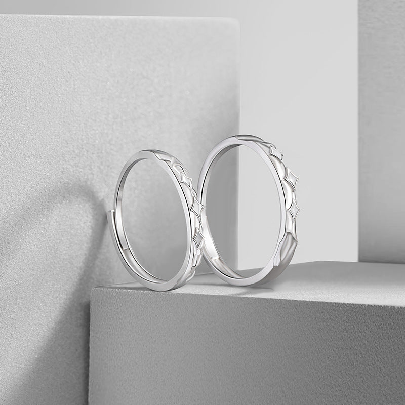 Star Sterling Silver 925 Luminous Couple Ring Light Luxury High-Grade Starry Ring Ins Valentine's Day Gift Ring