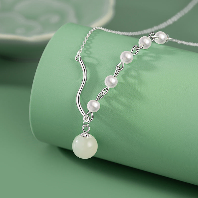 Sansheng Sanshi Pure Silver 999 Necklace Women's New Chinese National Fashion High-Grade Clavicle Chain Light Luxury Ins Pearl Pendant