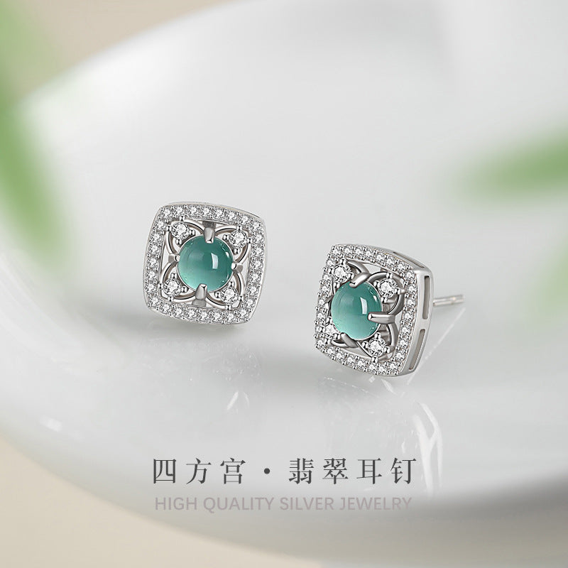 Ohrstecker aus 925er Sterlingsilber – Kleeblatt und Jade