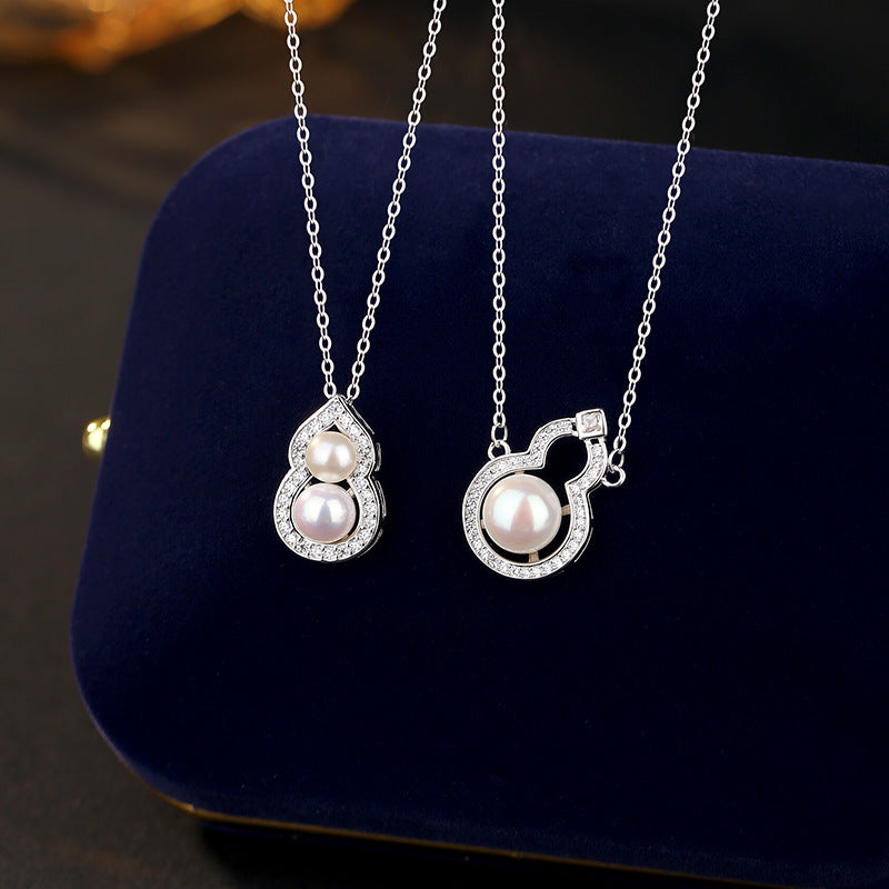 Freshwater Pearl S925 Sterling Silver Necklace New Chinese Style Gourd Pendant for Mom Girlfriend Holiday Gift Jewelry Wholesale