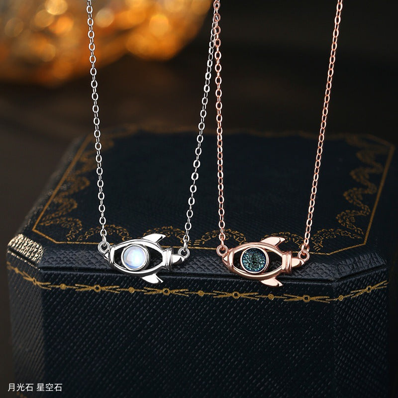 S925 Sterling Silver Rocket Clavicle Chain Natural Ice Blue Topaz Necklace Platinum Rose Gold Two-Color Design Accessories