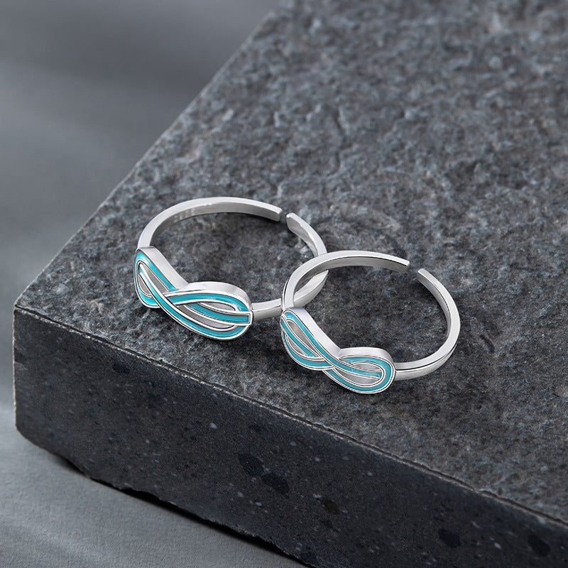Infinite Symbol Sterling Silver 925 Luminous Couple Ring Light Luxury High Sense Ring Ins Style Mobius Ring Pair Ring