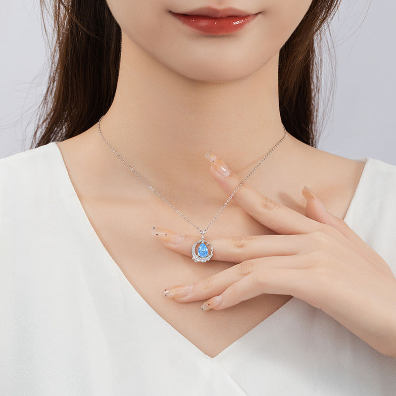 Star Sterling Silver 925 Necklace Female Niche Design Light Luxury Zircon Love Clavicle Chain Ins Style Moon Pendant
