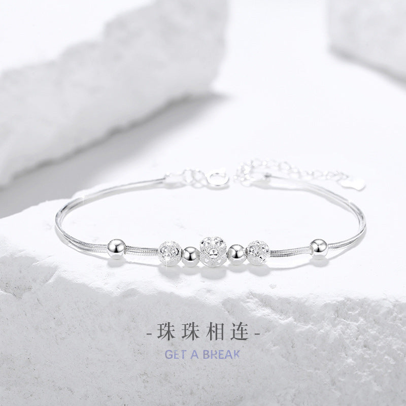 Bell 999 Pure Silver Bracelet Female Niche Design Light Luxury Bracelet Valentine's Day Get Things Ins Sansheng III Bracelet