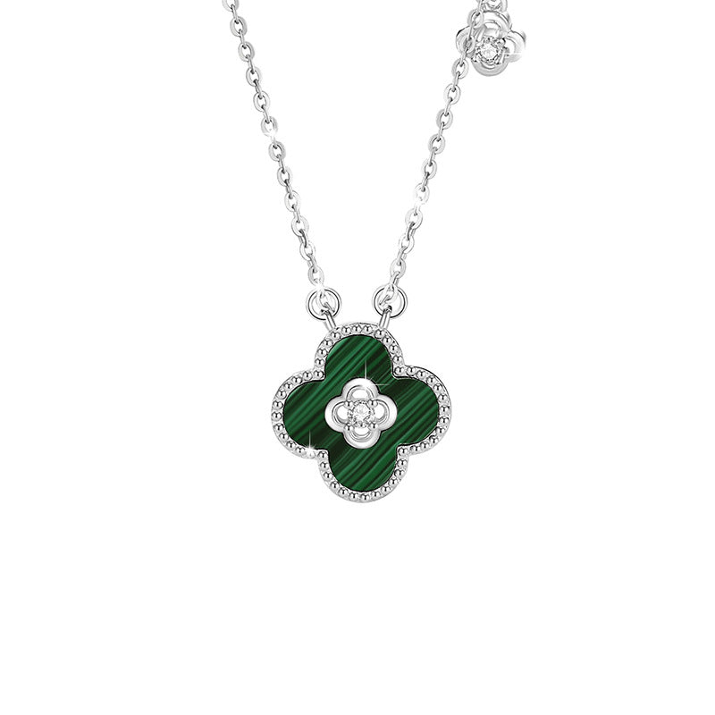 Lucky Clover Sterling Silver 925 Necklace Female Niche Design Light Luxury Peacock Clavicle Chain Ins Flower Pendant