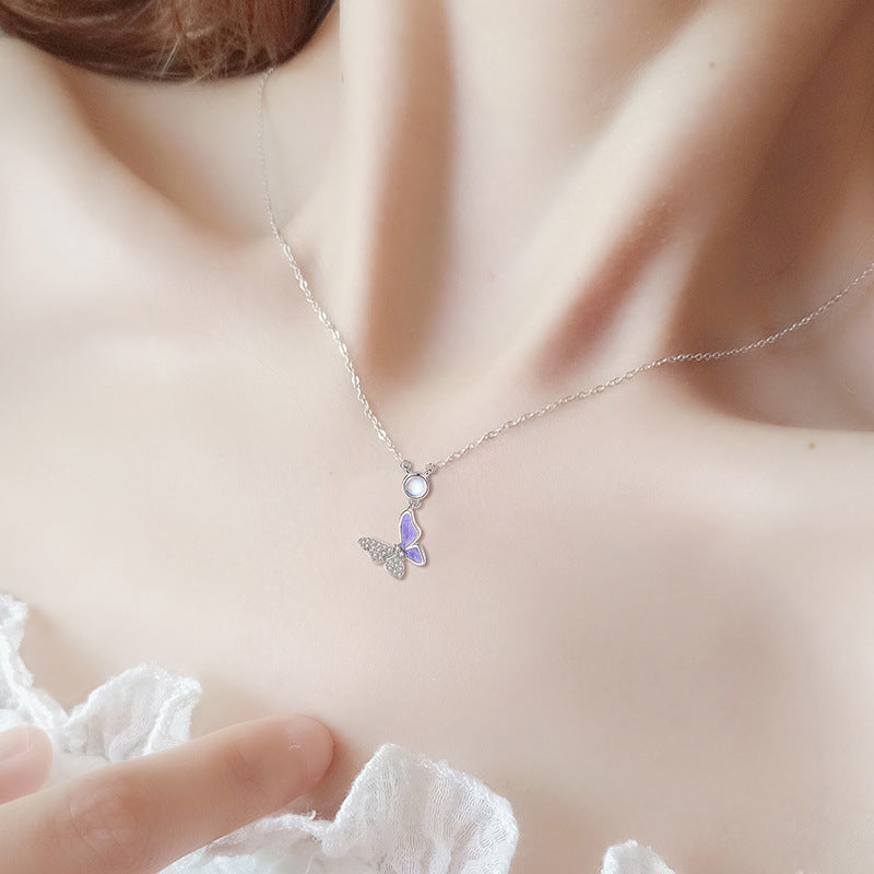 Original Design Butterfly Necklace Female 925 Silver Mori Fashion Niche Glaze Clavicle Chain Ins Cute Jewelry Delivery