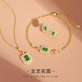 Square Sugar Sterling Silver 925 Necklace Female Niche Design Light Luxury Emerald Zircon Clavicle Chain Ins Style Square Pendant