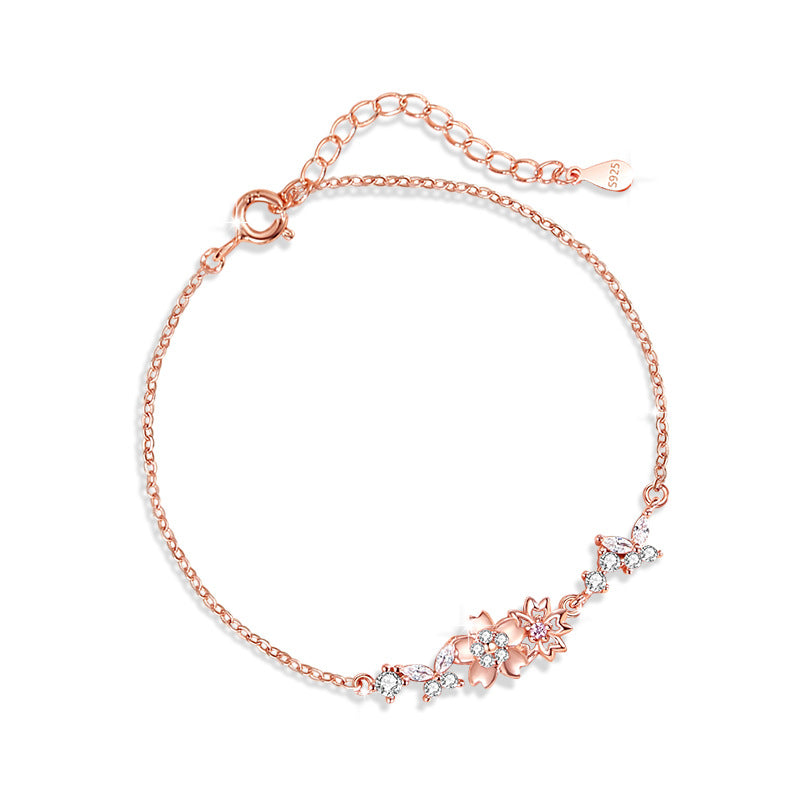 Armband aus 925er Sterlingsilber – Kirschblüte und Pfirsichblüte und Zirkonia-Akzente