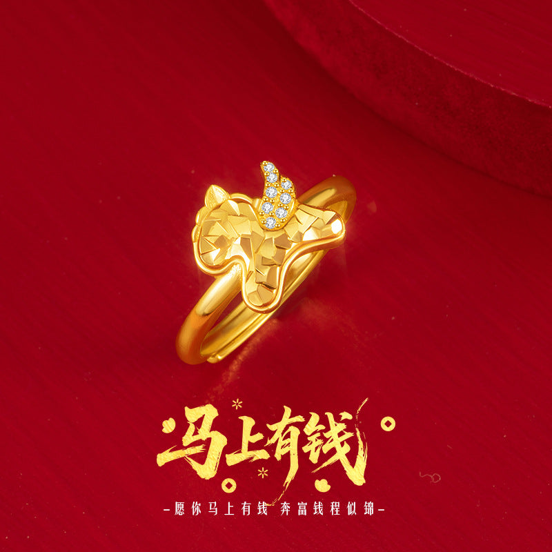 Immediately Rich Flower Sterling Silver 925 Necklace Female Niche Design Light Luxury Style Birth Year Ring Ins Zodiac Horse Ring