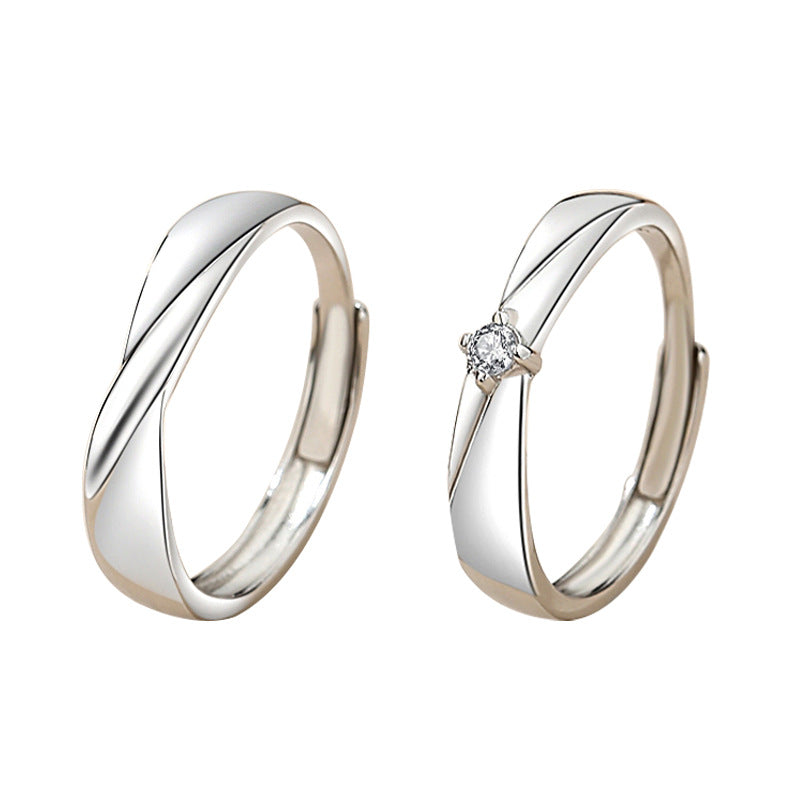 Mobius Sterling Silver 925 Couple Ring Niche Design Light Luxury Zircon Plain Ring Valentine's Day Gift Pair Ring
