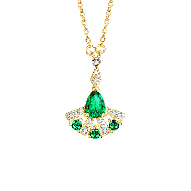 Original Sansheng Lucky Sterling Silver 925 Necklace Female Niche Design Light Luxury Zircon Clavicle Chain Ginkgo Leaf Pendant