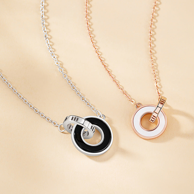 Ring Buckle Sterling Silver 925 Couple Necklace Men and Women Niche Design Light Luxury Ins Mobius Ring Clavicle Chain