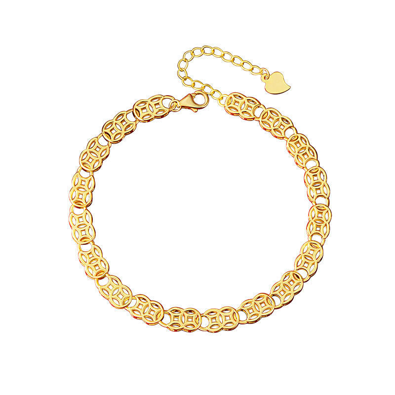 Immediately Rich Pure Silver 999 Bracelet Women's Light Luxury High-End Sense of Wealth Coin Bracelet Ins Style Copper Coin Gourd Bracelet