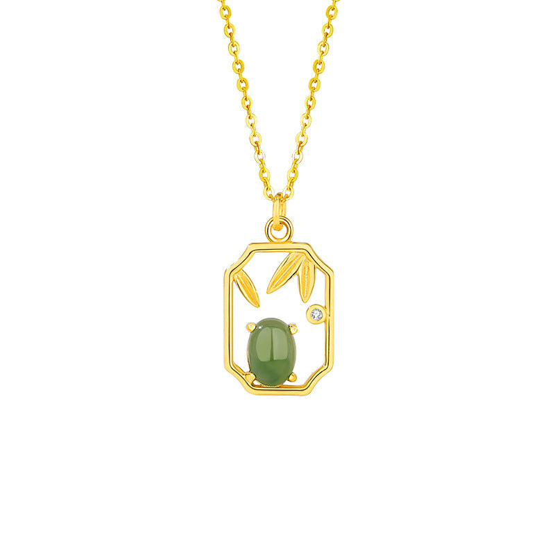 Baihuaqi Sterling Silver 925 Hetian Jasper Necklace Women's National Fashion Classical Style Four Seasons Clavicle Chain Ins Flower Pendant