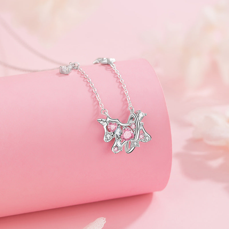 Unicorn Sterling Silver 925 Necklace Female Sweet Cute Love Zircon Clavicle Chain Ins Valentine's Day Star Pendant