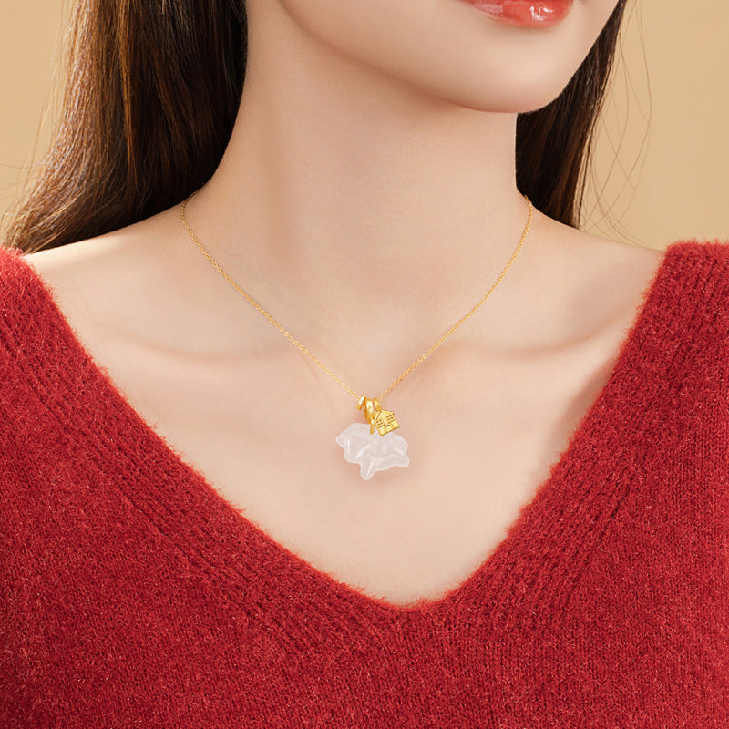 Immediately Rich Sterling Silver 925 Necklace Female National Fashion White Agate Birth Year Clavicle Chain Ins Style Zodiac Horse Pendant