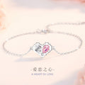 Lovely Sterling Silver 925 Bracelet Female Niche Design Light Luxury Pink Zircon Bracelet Ins Style Heart with Your Bracelet